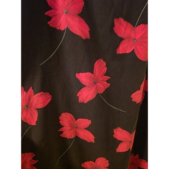 Vtg Briggs New York Skirt 16W Stretch Black W Red Flowers USA Made Whimsigoth - Picture 3 of 9